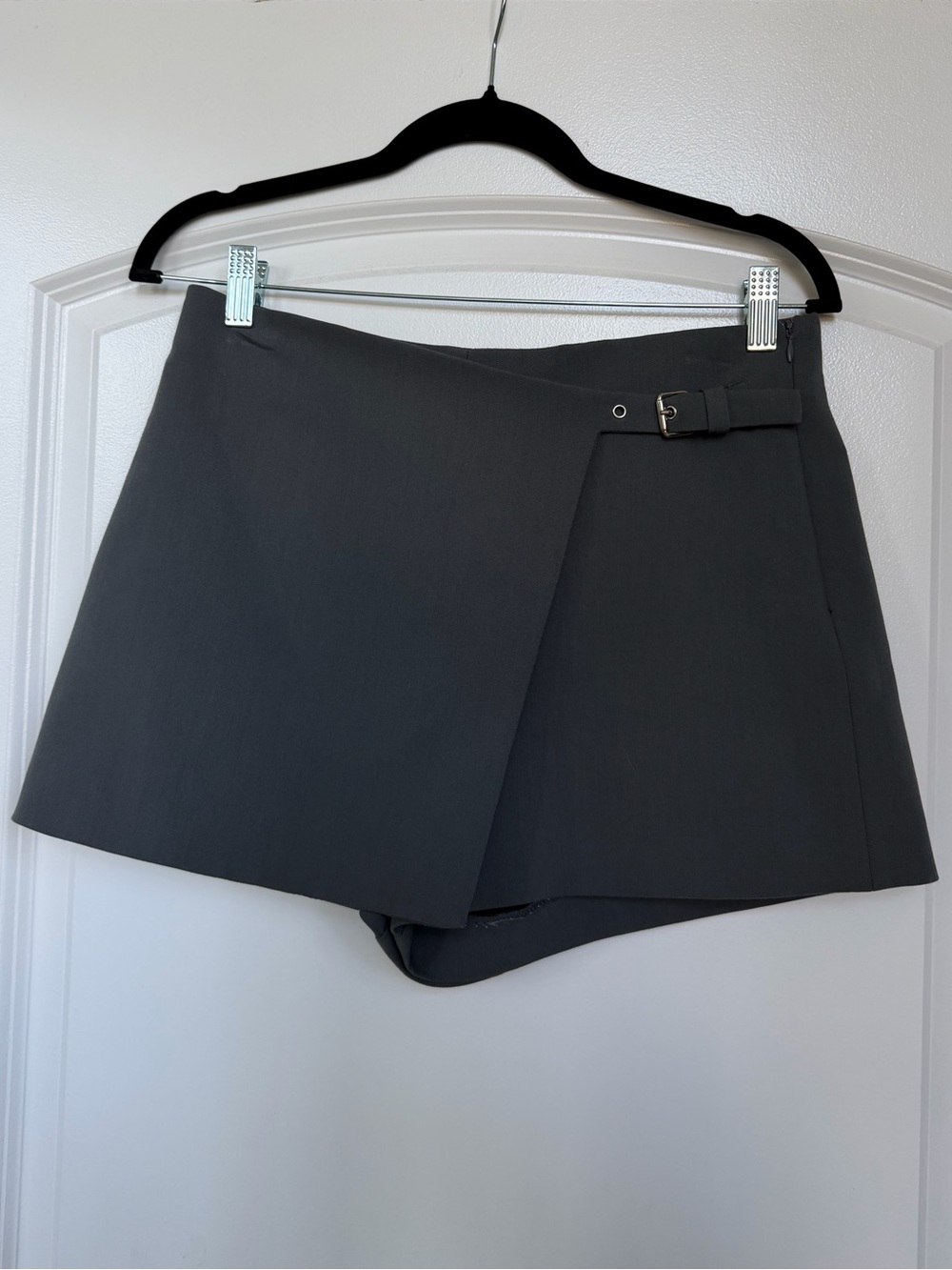 Zara Charcoal Wrap Skort with Buckle Accent